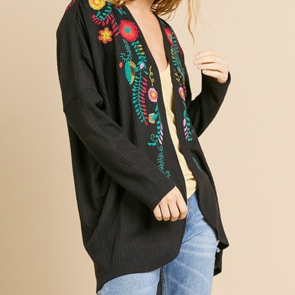 Umgee Boho Floral Embroidered Open Front Cardigan - Picture 4 of 8